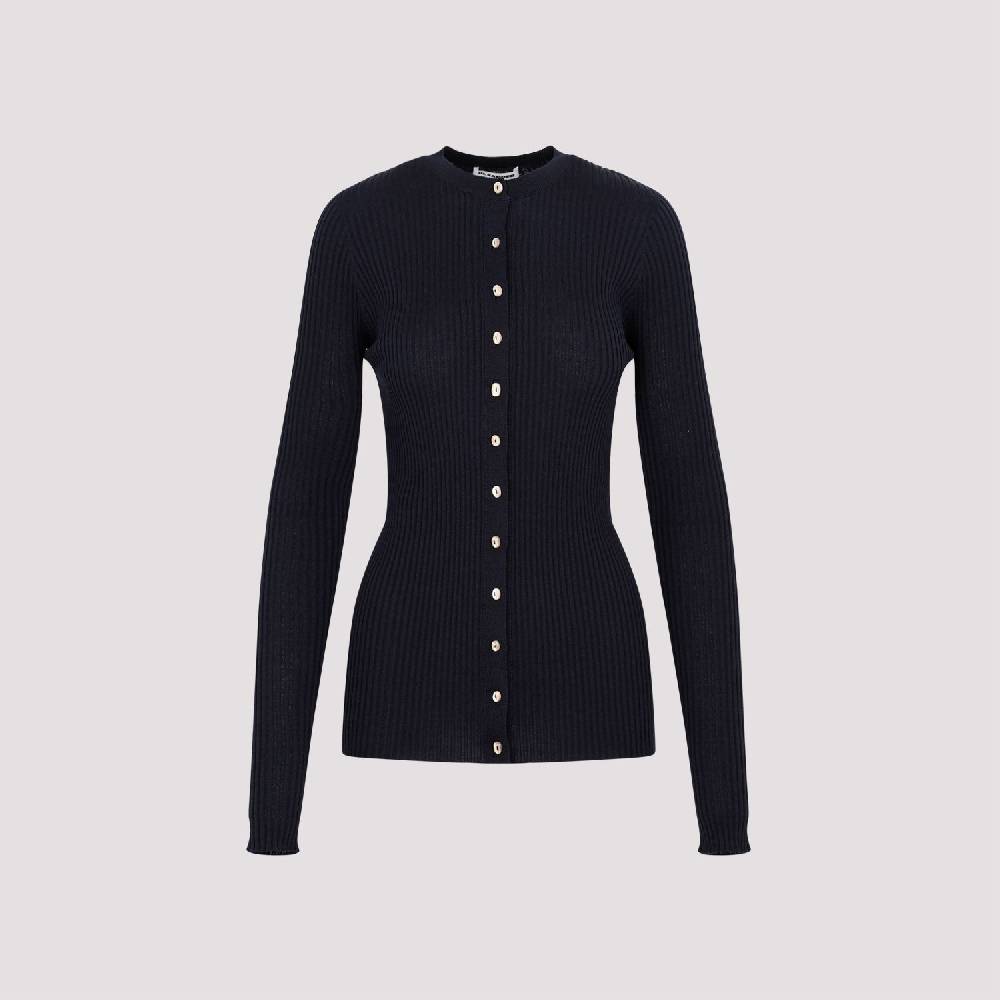 JIL SANDER  Cardigan Blu Notte in Lana e Seta da Donna Jil Sander Spedizione Gratuita