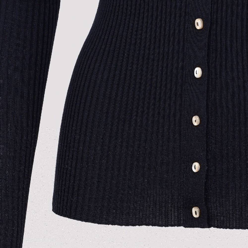 JIL SANDER  Cardigan Blu Notte in Lana e Seta da Donna Jil Sander Spedizione Gratuita