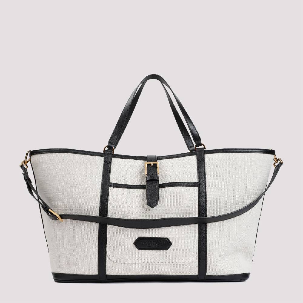 TOM FORD  Borsa Shopper TOM FORD in Cotone e Pelle Nera Soddisfazione Garantita