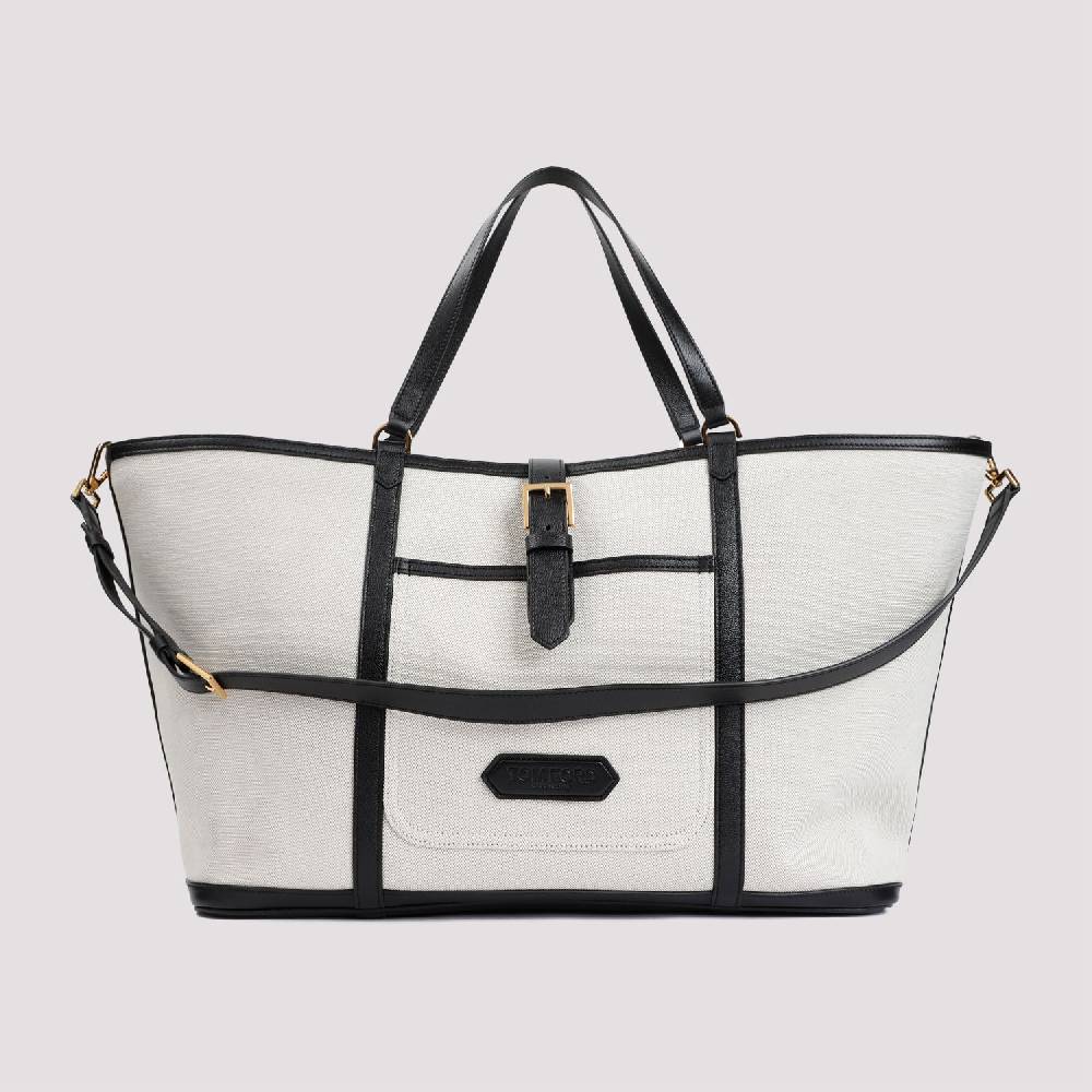 TOM FORD  Borsa Shopper TOM FORD in Cotone e Pelle Nera Soddisfazione Garantita