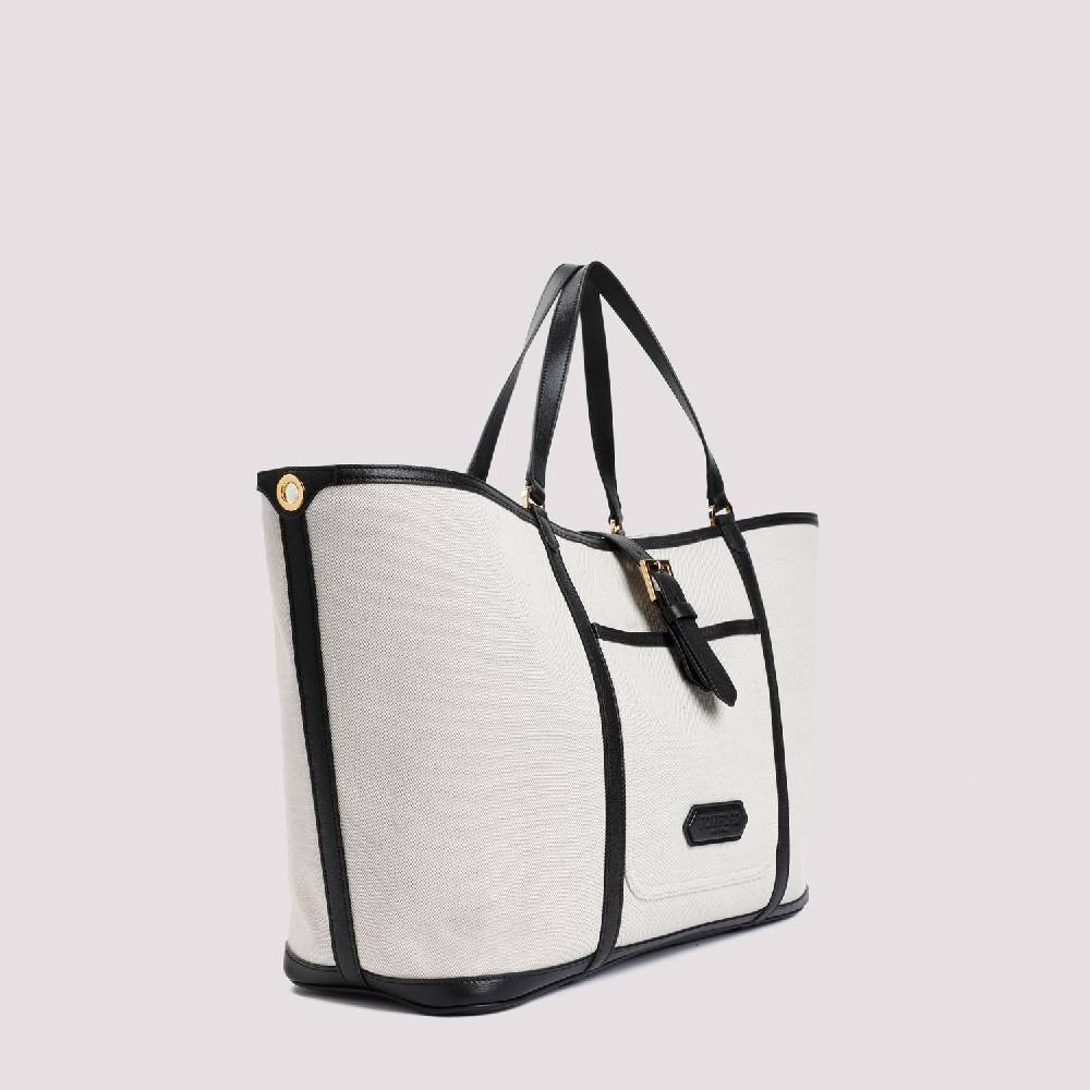 TOM FORD  Borsa Shopper TOM FORD in Cotone e Pelle Nera Soddisfazione Garantita