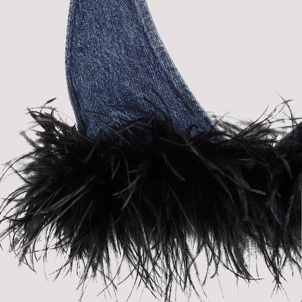 MIU MIU  Top di Cotone Blu con Piume Miu Miu Qualità Garantita