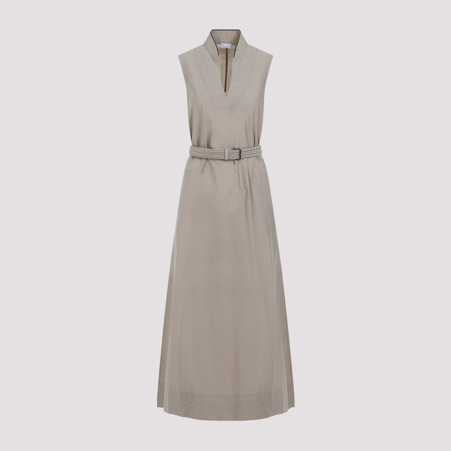 BRUNELLO CUCINELLI  Abito Beige Senza Maniche in Cotone Misto Brunello Cucinelli Negozi Online