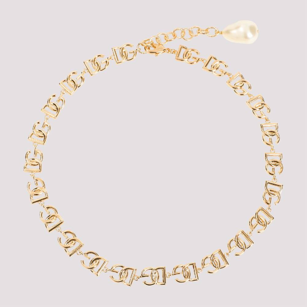 DOLCE & GABBANA  Collana Dolce & Gabbana in Ottone con Logo DG e Perle Decorative Promozione Limitata
