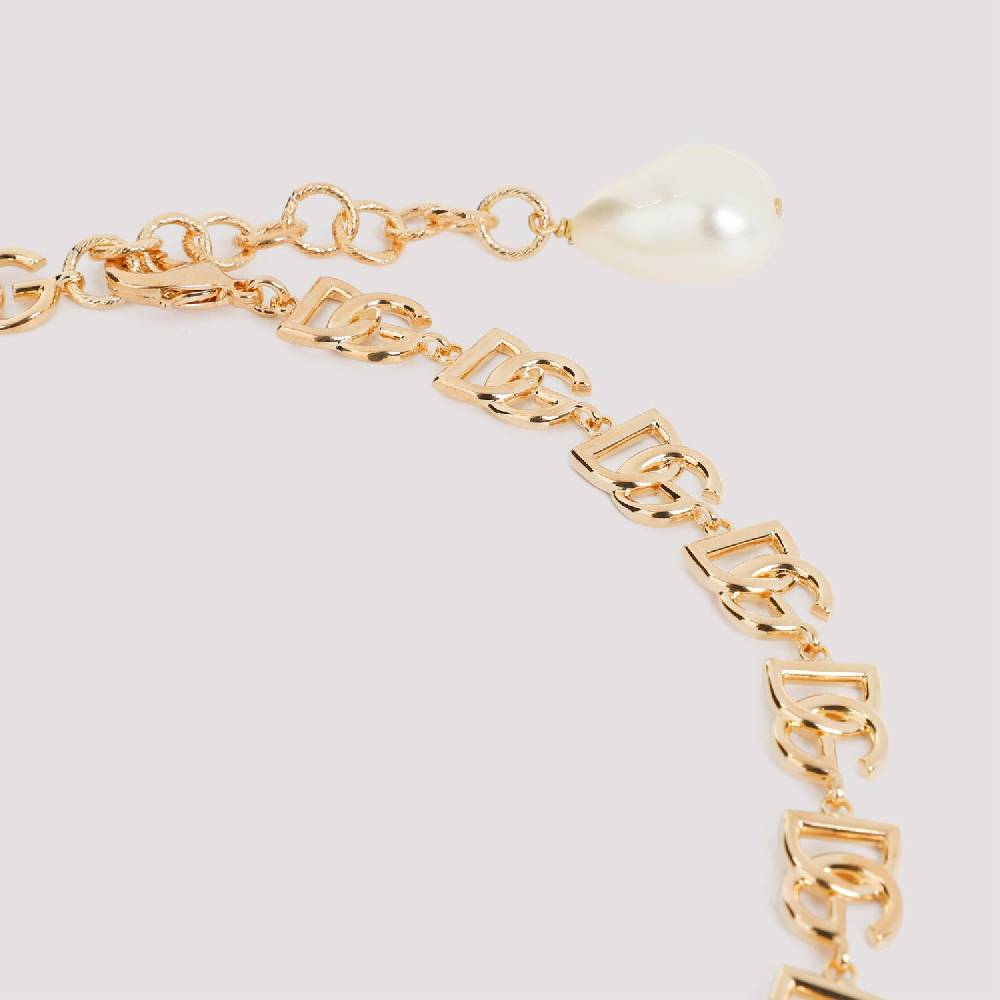 DOLCE & GABBANA  Collana Dolce & Gabbana in Ottone con Logo DG e Perle Decorative Promozione Limitata