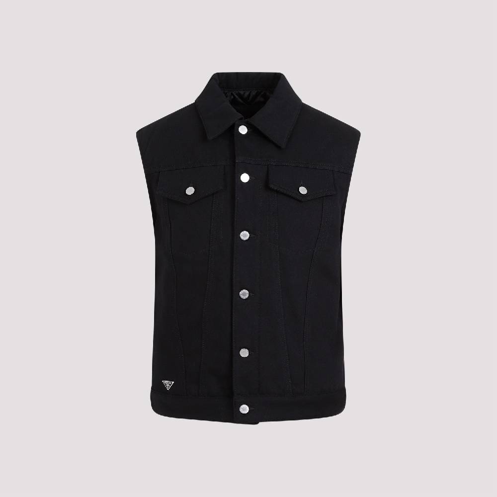 PRADA  Gilet di Jeans Nero in Cotone PRADA - Panciotto Senza Maniche Uomo Saldi Di Fabbrica