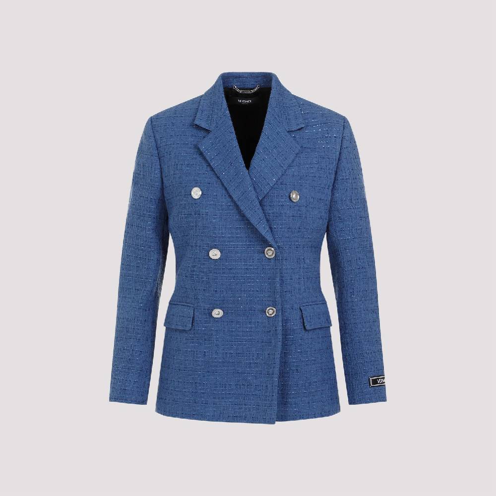 VERSACE  Blazer Tweed Cotone Blu Versace da Donna I Più Venduti