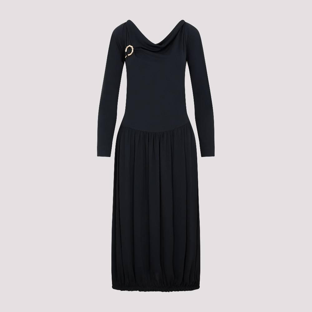 LANVIN  Abito Midi Drappeggiato Nero LANVIN con Spilla Nuova