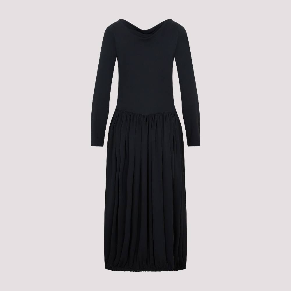 LANVIN  Abito Midi Drappeggiato Nero LANVIN con Spilla Nuova