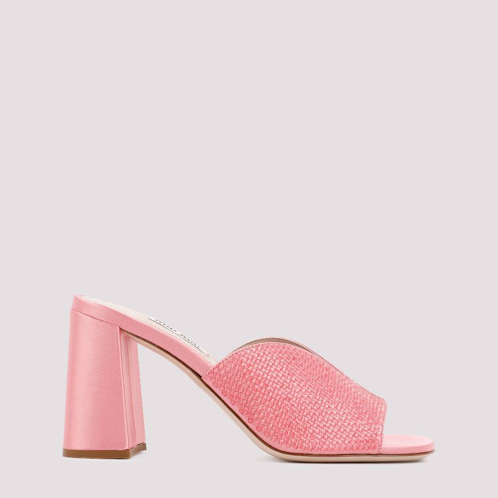 MIU MIU  Sandali MIU MIU in Raso Rosa con Tacco Largo 8,5cm Qualità