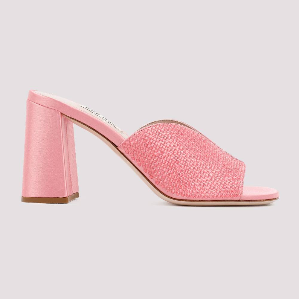 MIU MIU  Sandali MIU MIU in Raso Rosa con Tacco Largo 8,5cm Qualità