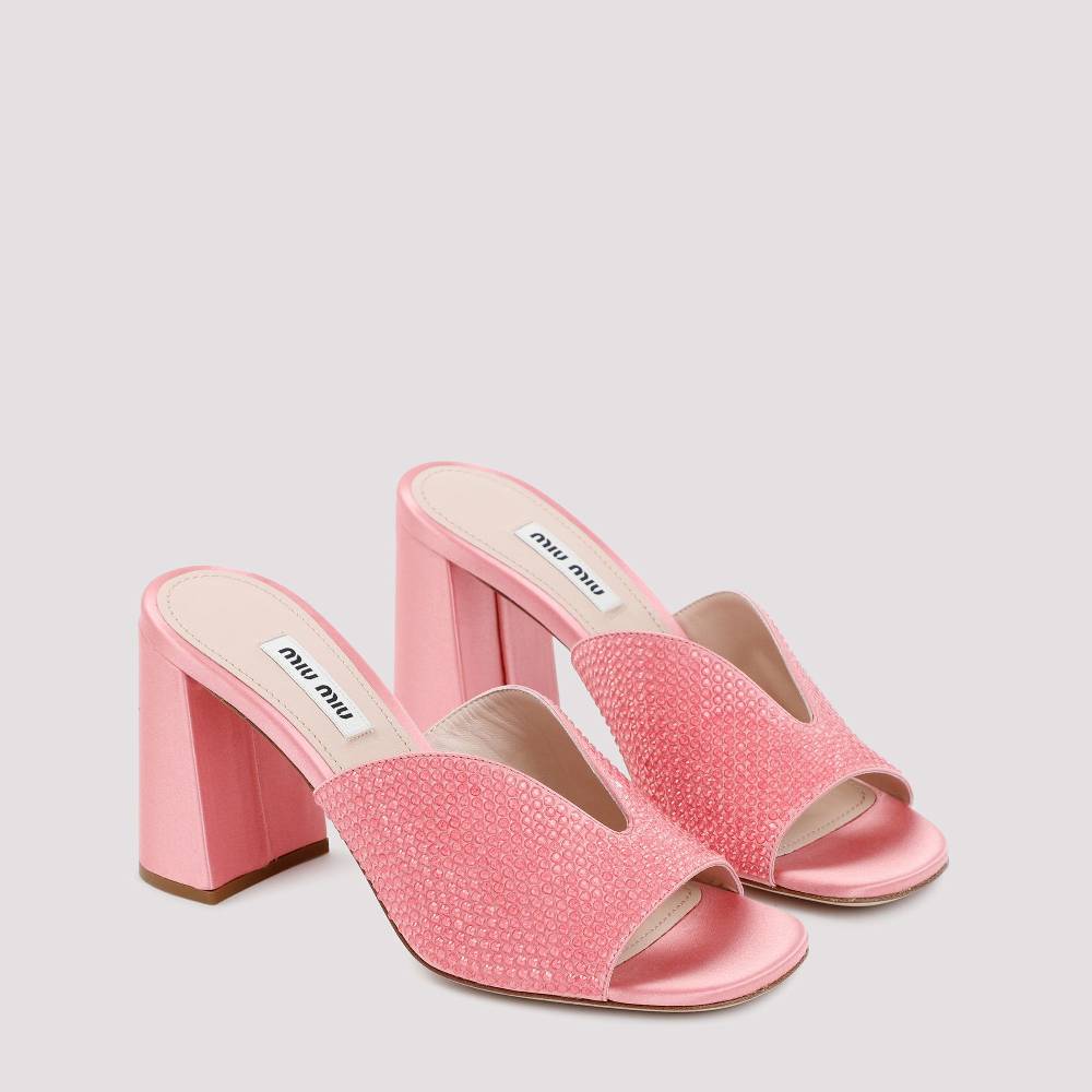MIU MIU  Sandali MIU MIU in Raso Rosa con Tacco Largo 8,5cm Qualità