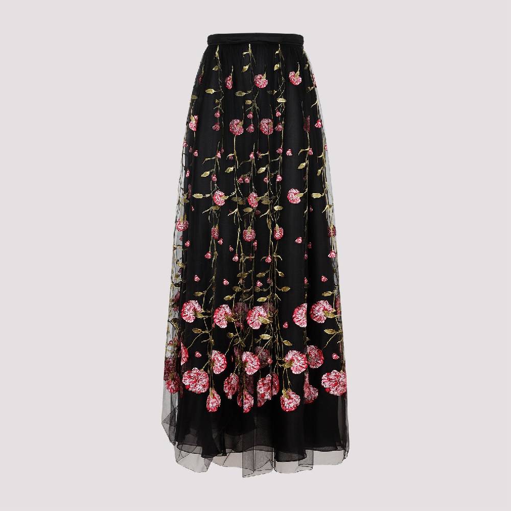 GIAMBATTISTA VALLI  Gonna Midi in Tulle Nero Ricamato con Rose di Giambattista Valli Promozione