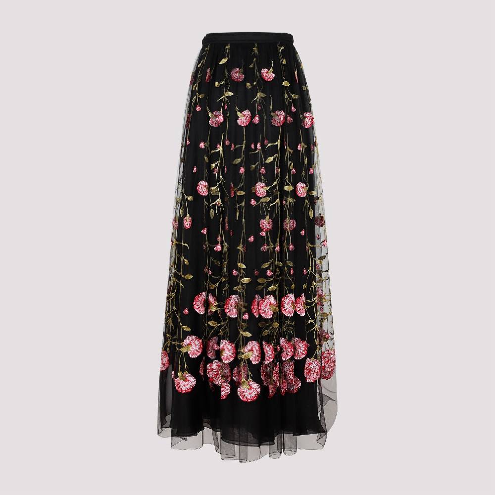 GIAMBATTISTA VALLI  Gonna Midi in Tulle Nero Ricamato con Rose di Giambattista Valli Promozione