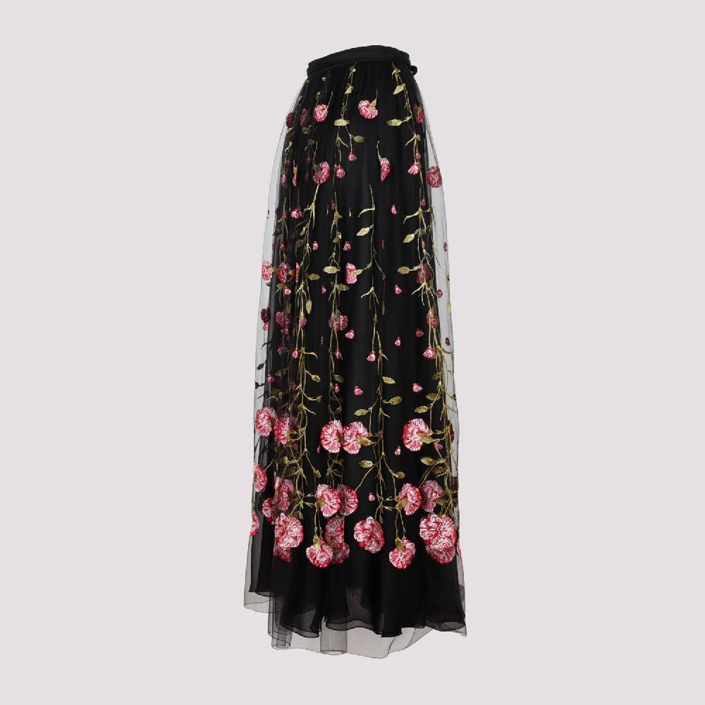 GIAMBATTISTA VALLI  Gonna Midi in Tulle Nero Ricamato con Rose di Giambattista Valli Promozione