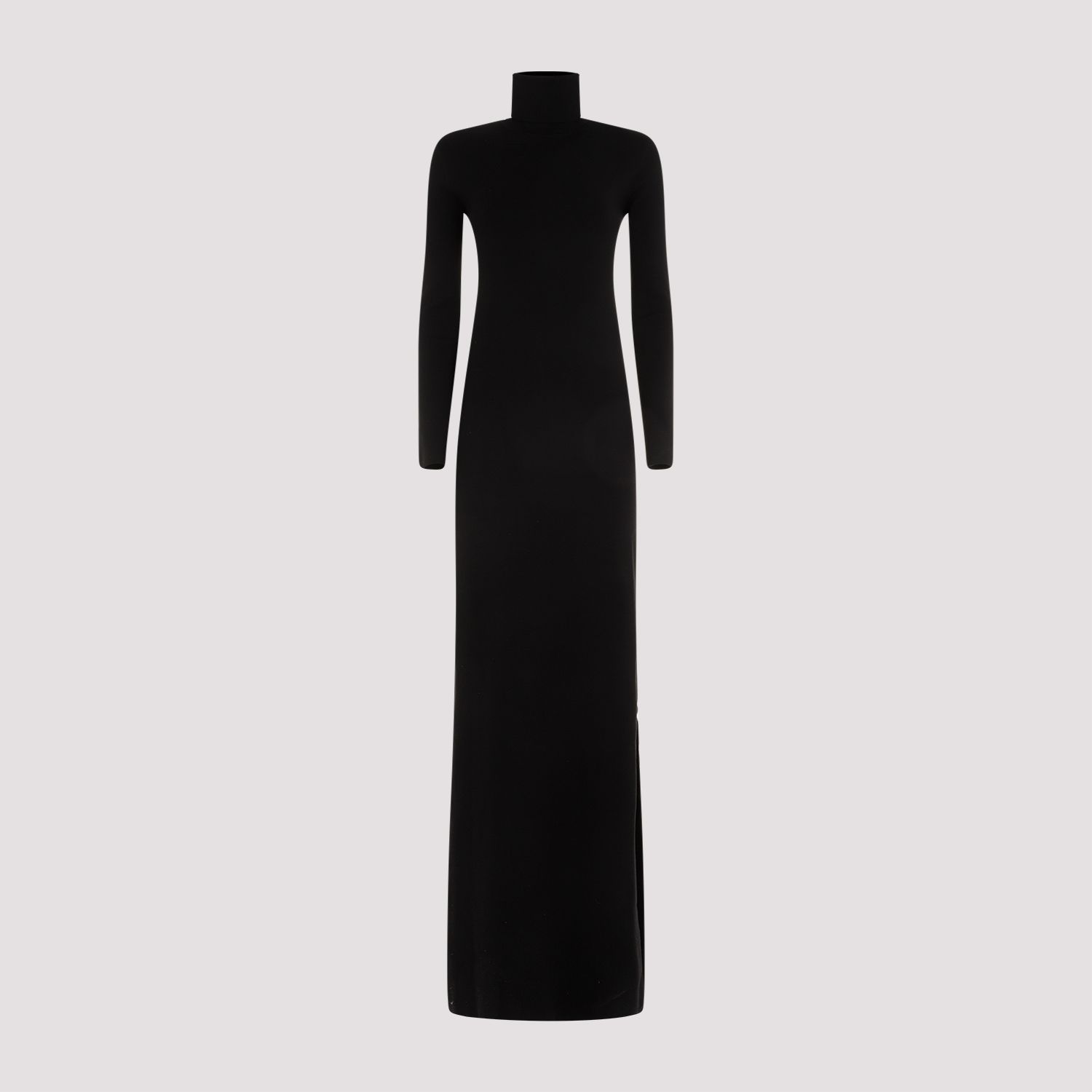 SAINT LAURENT  Abito Lungo Nero in Lana Saint Laurent Collo Alto Pezzi Unici
