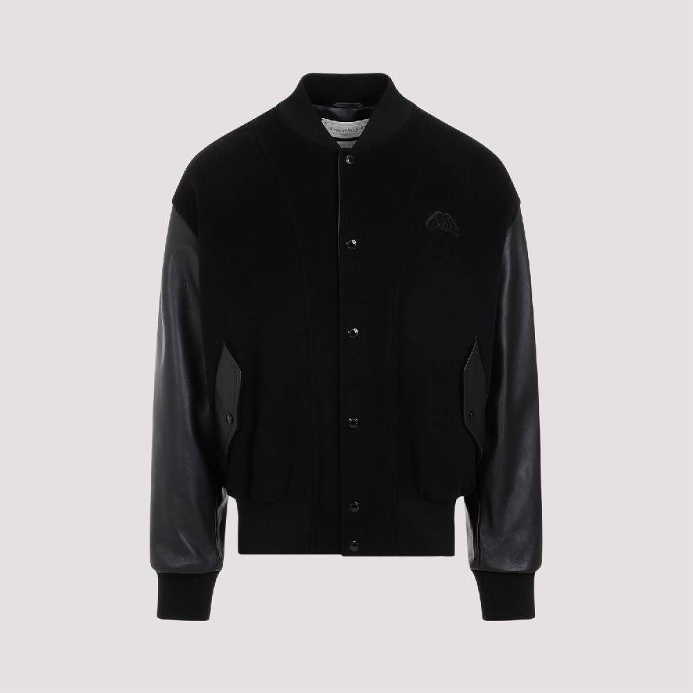 ALEXANDER MCQUEEN  Bomber Uomo Alexander McQueen in Cashmere e Pelle Nera Consegna Veloce
