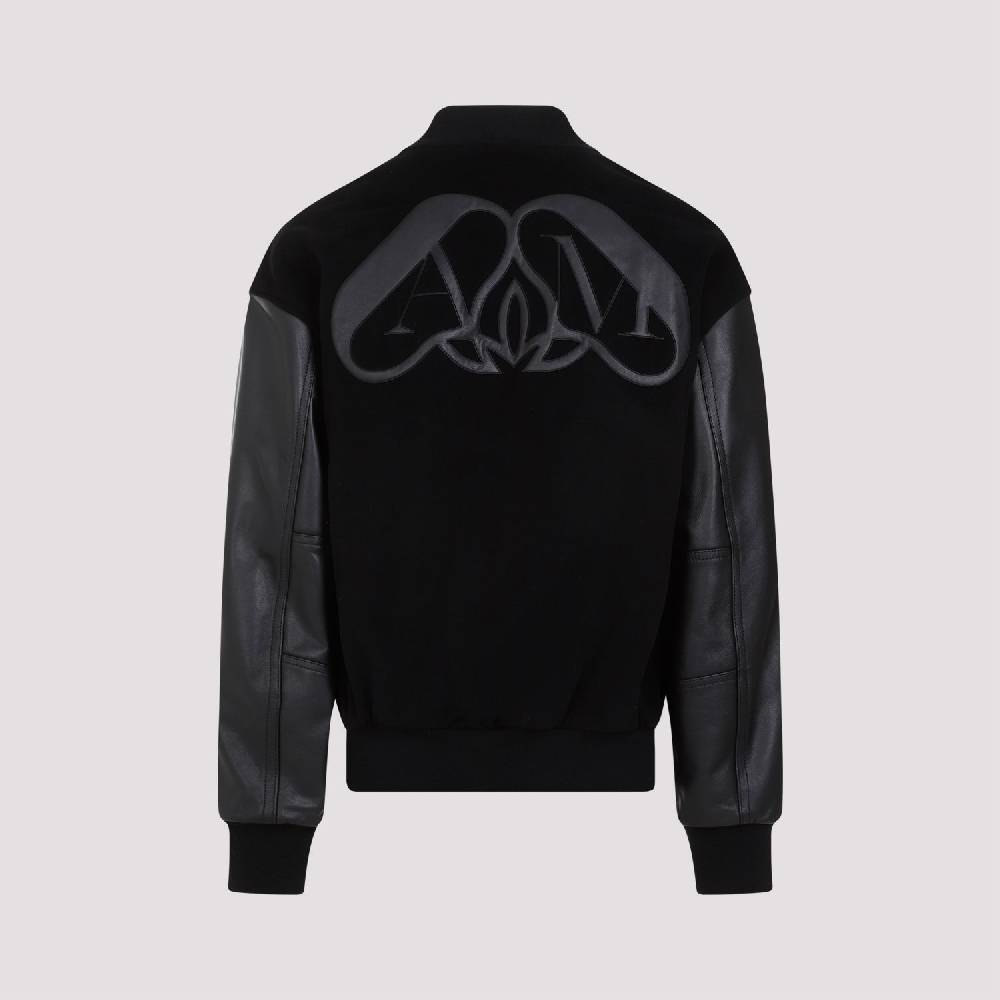 ALEXANDER MCQUEEN  Bomber Uomo Alexander McQueen in Cashmere e Pelle Nera Consegna Veloce