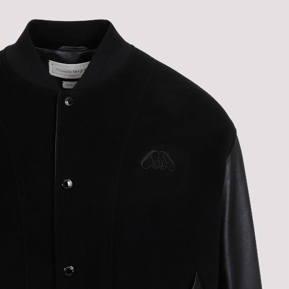 ALEXANDER MCQUEEN  Bomber Uomo Alexander McQueen in Cashmere e Pelle Nera Consegna Veloce