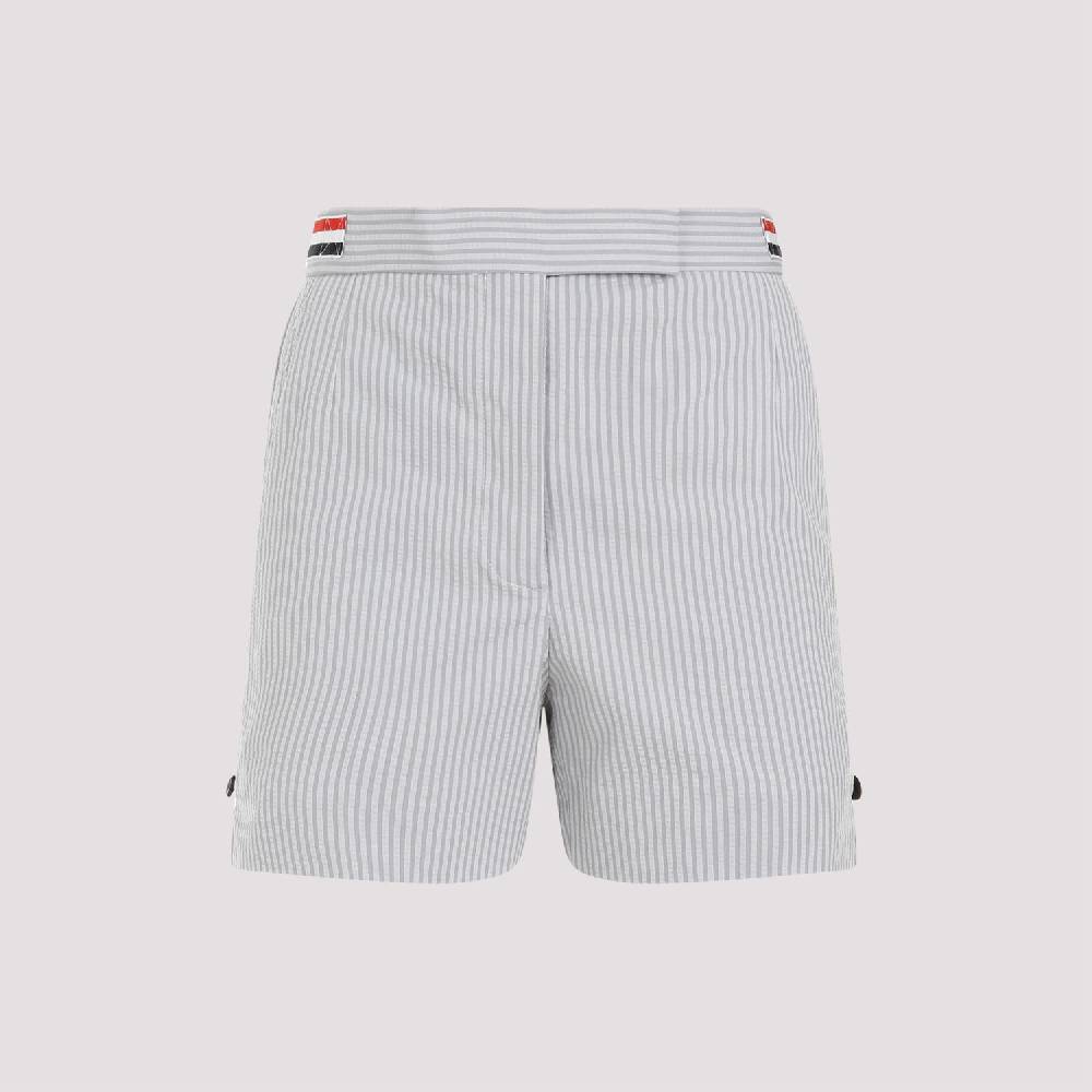THOM BROWNE  Pantaloncini di Cotone Grigio Thom Browne con Righe Signature Prezzo Ridotto