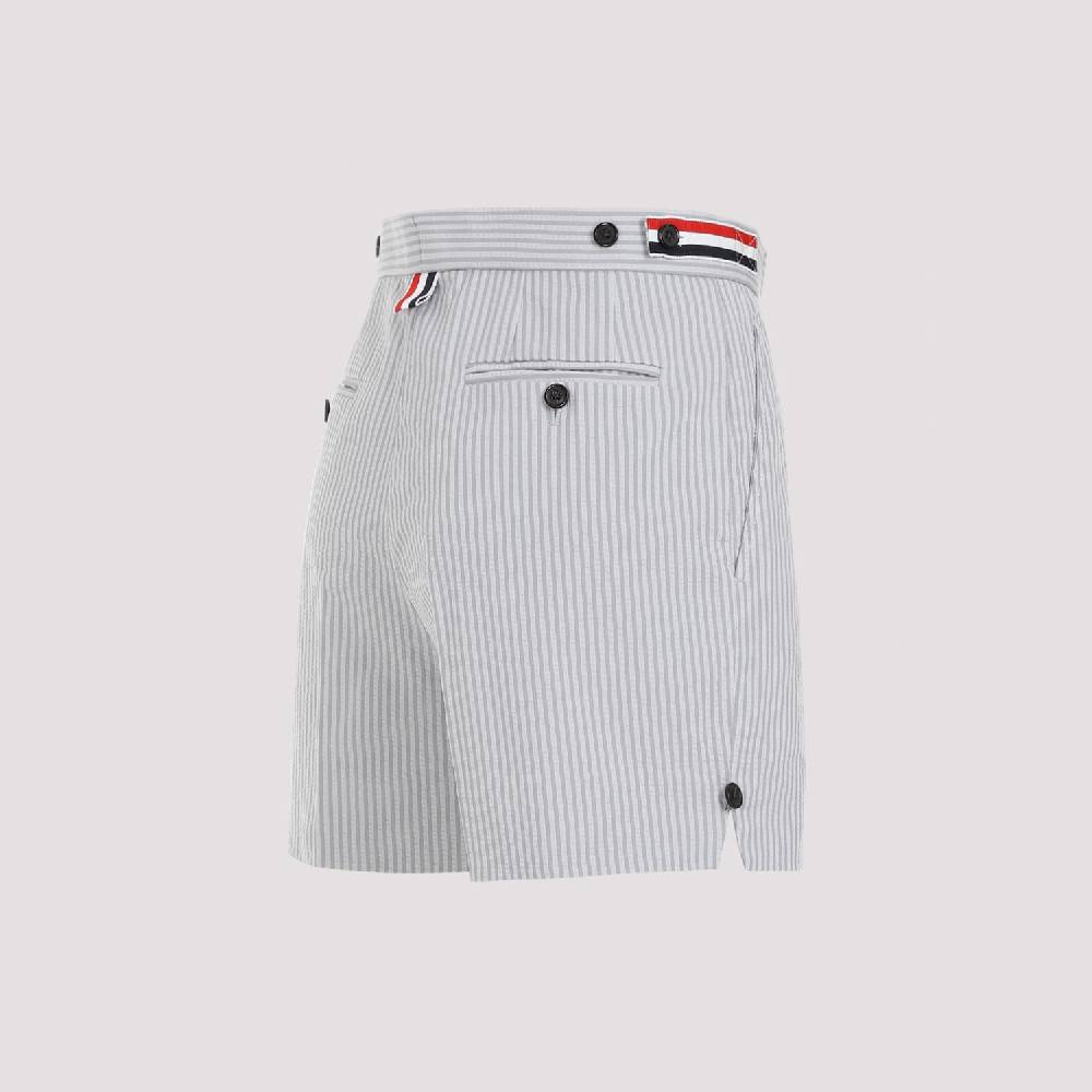 THOM BROWNE  Pantaloncini di Cotone Grigio Thom Browne con Righe Signature Prezzo Ridotto