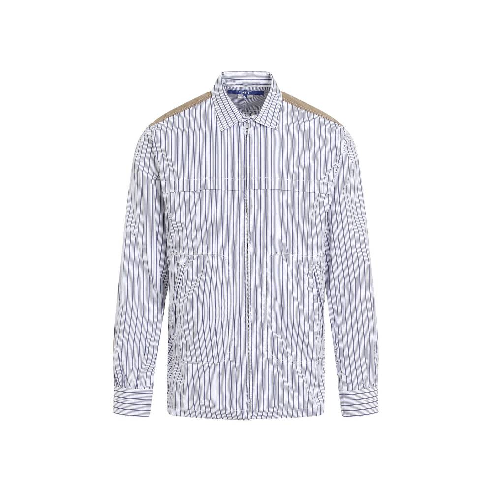 JUNYA WATANABE Camicia in Cotone da Uomo Junya Watanabe - Bianca a Righe con Zip