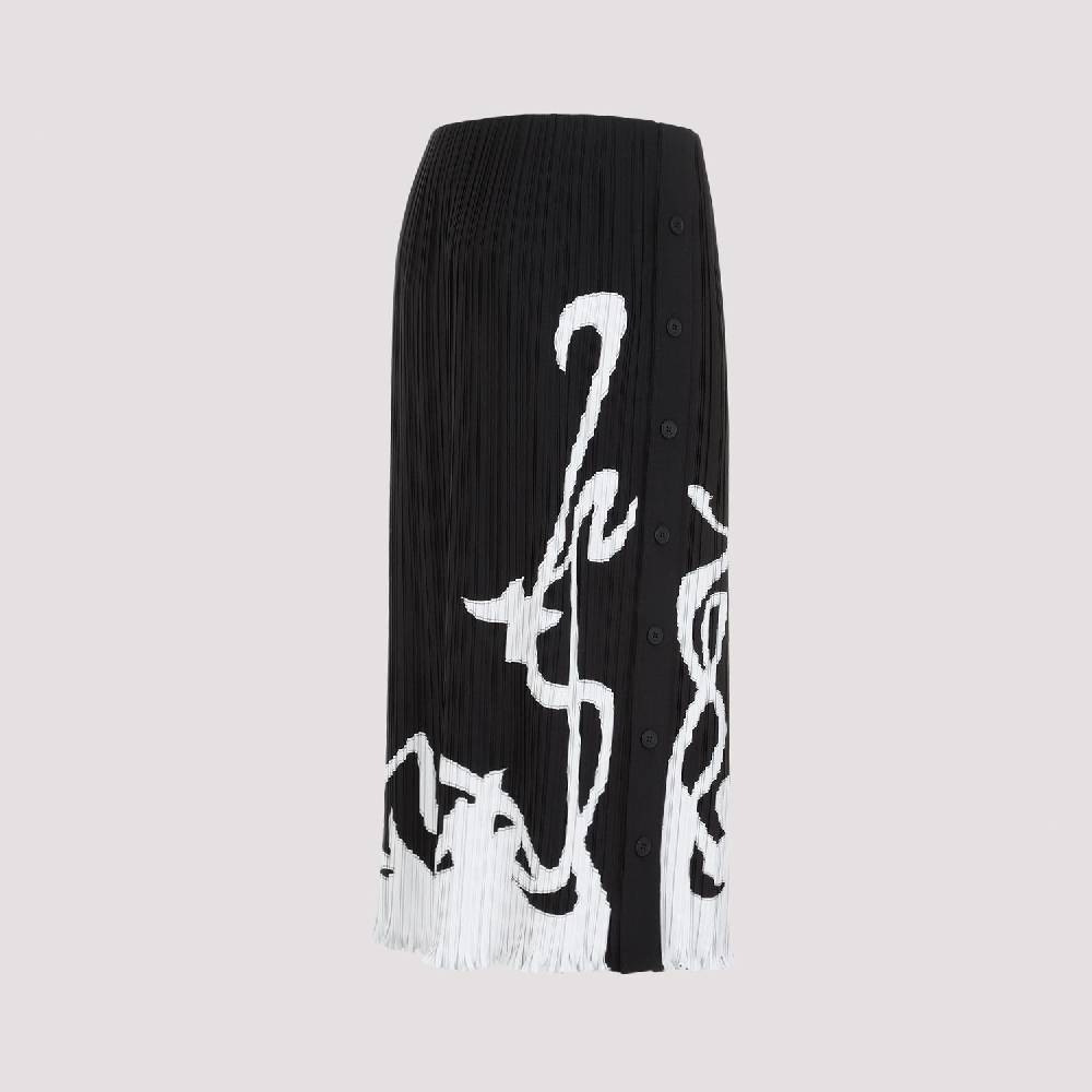 LANVIN  Gonna Midi Piegata Nera LANVIN con Motivo Geometrico 2025