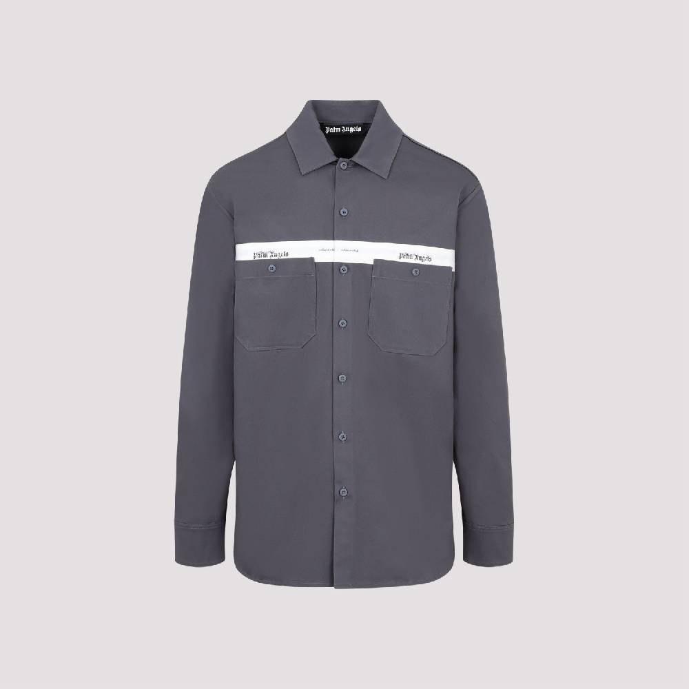 PALM ANGELS  Camicia in Cotone Antracite Palm Angels con Fascia Logo In Linea