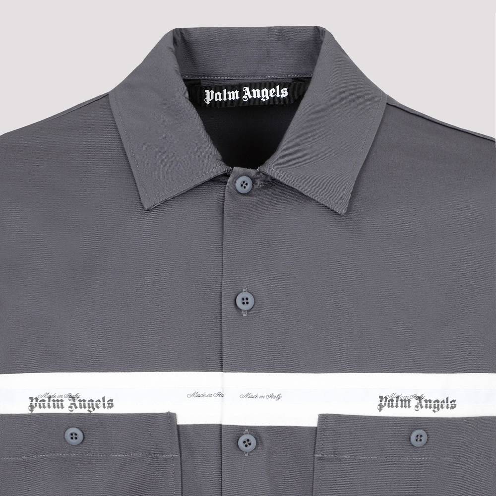 PALM ANGELS  Camicia in Cotone Antracite Palm Angels con Fascia Logo In Linea