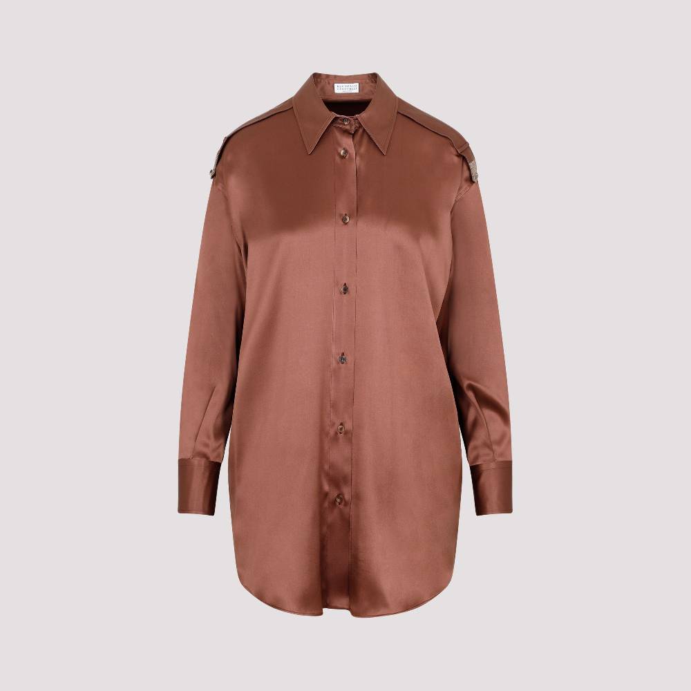 BRUNELLO CUCINELLI  Camicia Marrone in Seta Brunello Cucinelli da Donna Pezzi Unici