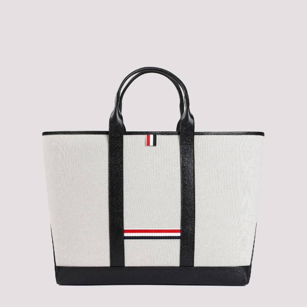 THOM BROWNE  Borsa Shopper Media in Pelle Nera Thom Browne Soddisfazione Garantita
