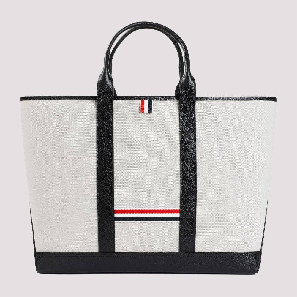 THOM BROWNE  Borsa Shopper Media in Pelle Nera Thom Browne Soddisfazione Garantita