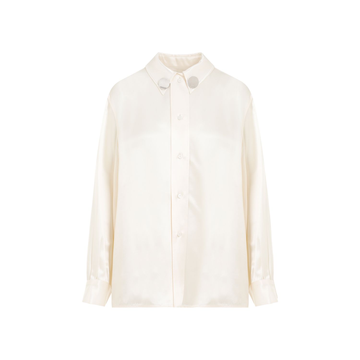 JIL SANDER Camicia Satinata Beige Jil Sander in Viscosa con Bottoni Argento