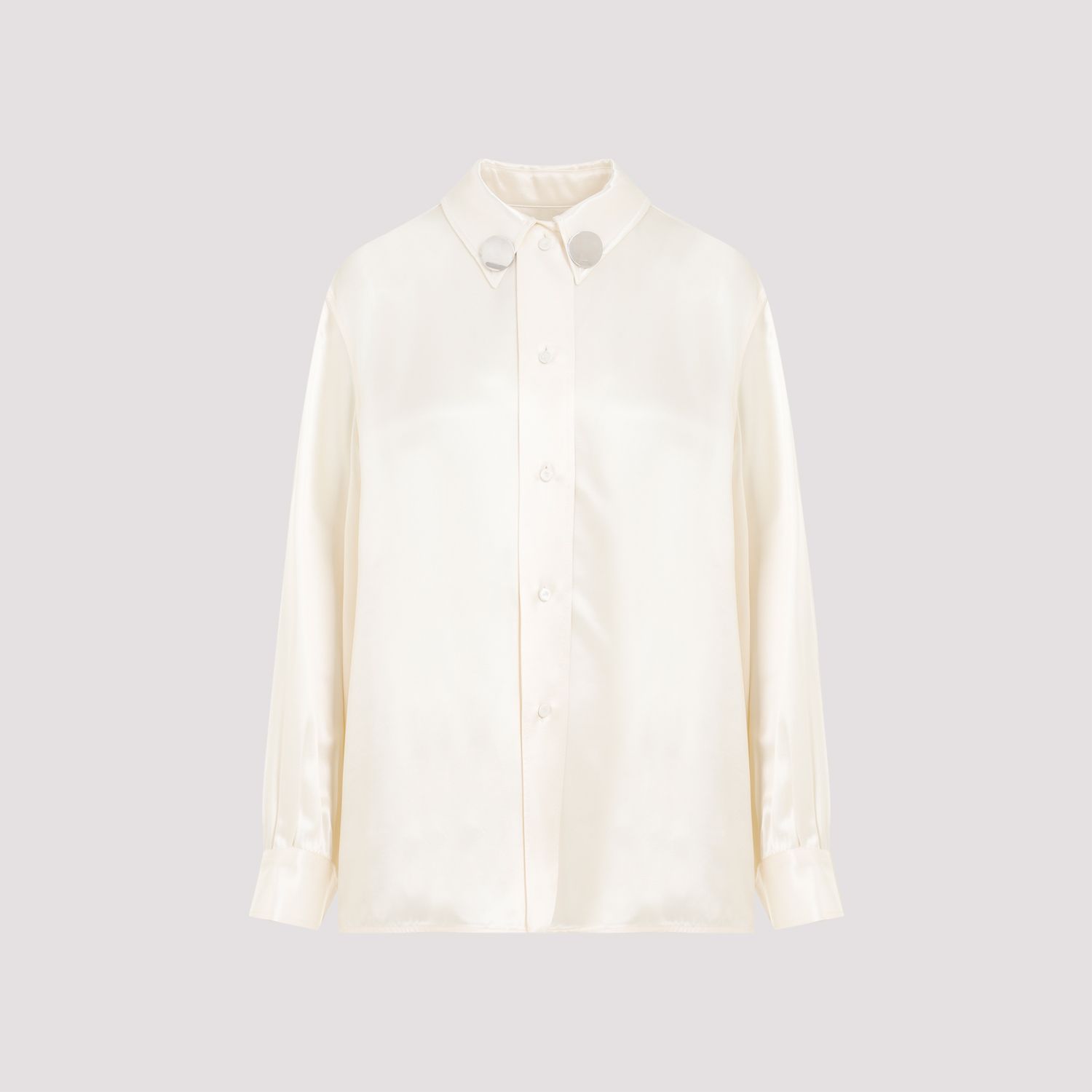 JIL SANDER  Camicia Satinata Beige Jil Sander in Viscosa con Bottoni Argento Qualità Garantita