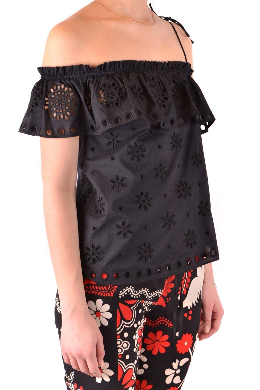 RED VALENTINO  Top Elegante di Cotone Nero RED VALENTINO Italy
