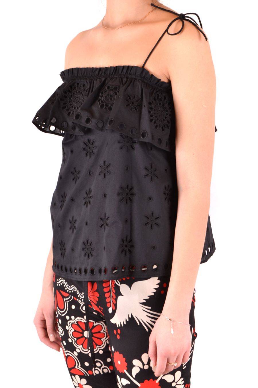 RED VALENTINO  Top Elegante di Cotone Nero RED VALENTINO Italy