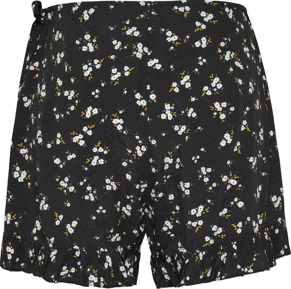 TOMMY JEANS  Shorts Avvolgenti Neri a Fiori Tommy Jeans con Volant Soddisfazione Garantita