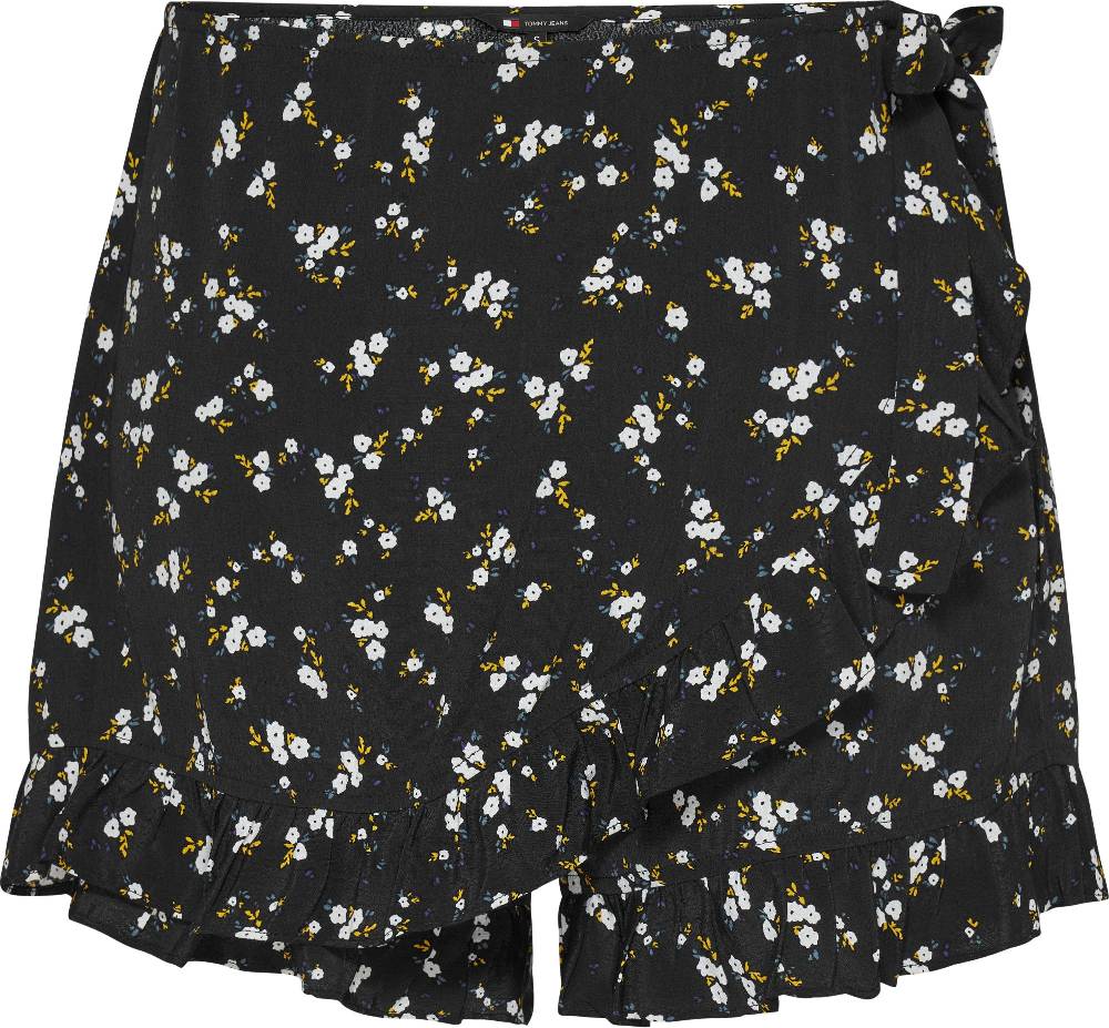 TOMMY JEANS  Shorts Avvolgenti Neri a Fiori Tommy Jeans con Volant Soddisfazione Garantita