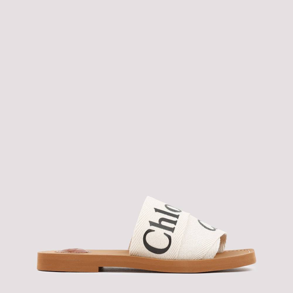 CHLOÉ  Sandali Chloé Woody Bianchi in Lino con Punta Aperta Outlet