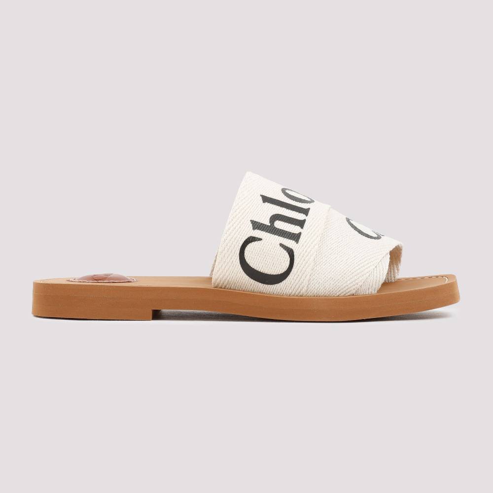 CHLOÉ  Sandali Chloé Woody Bianchi in Lino con Punta Aperta Outlet