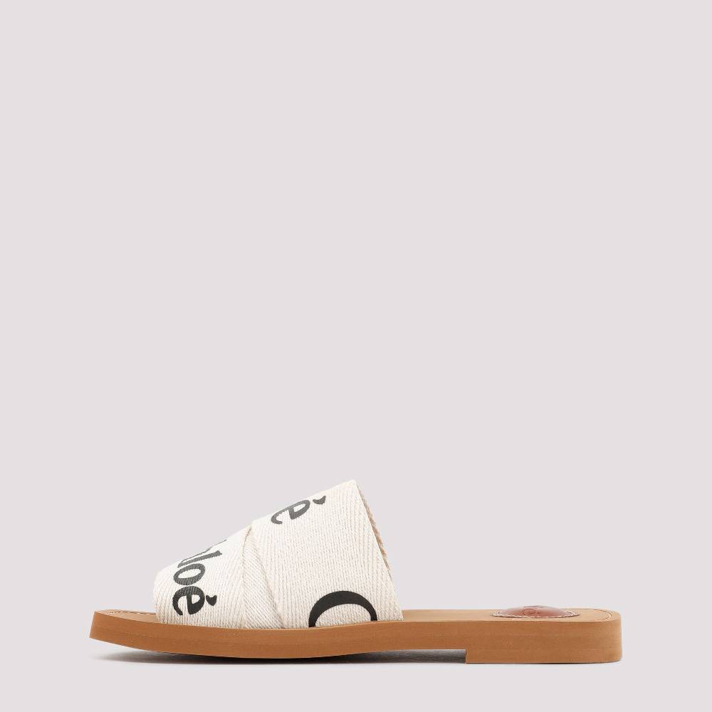 CHLOÉ  Sandali Chloé Woody Bianchi in Lino con Punta Aperta Outlet
