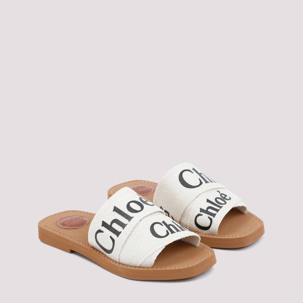 CHLOÉ  Sandali Chloé Woody Bianchi in Lino con Punta Aperta Outlet