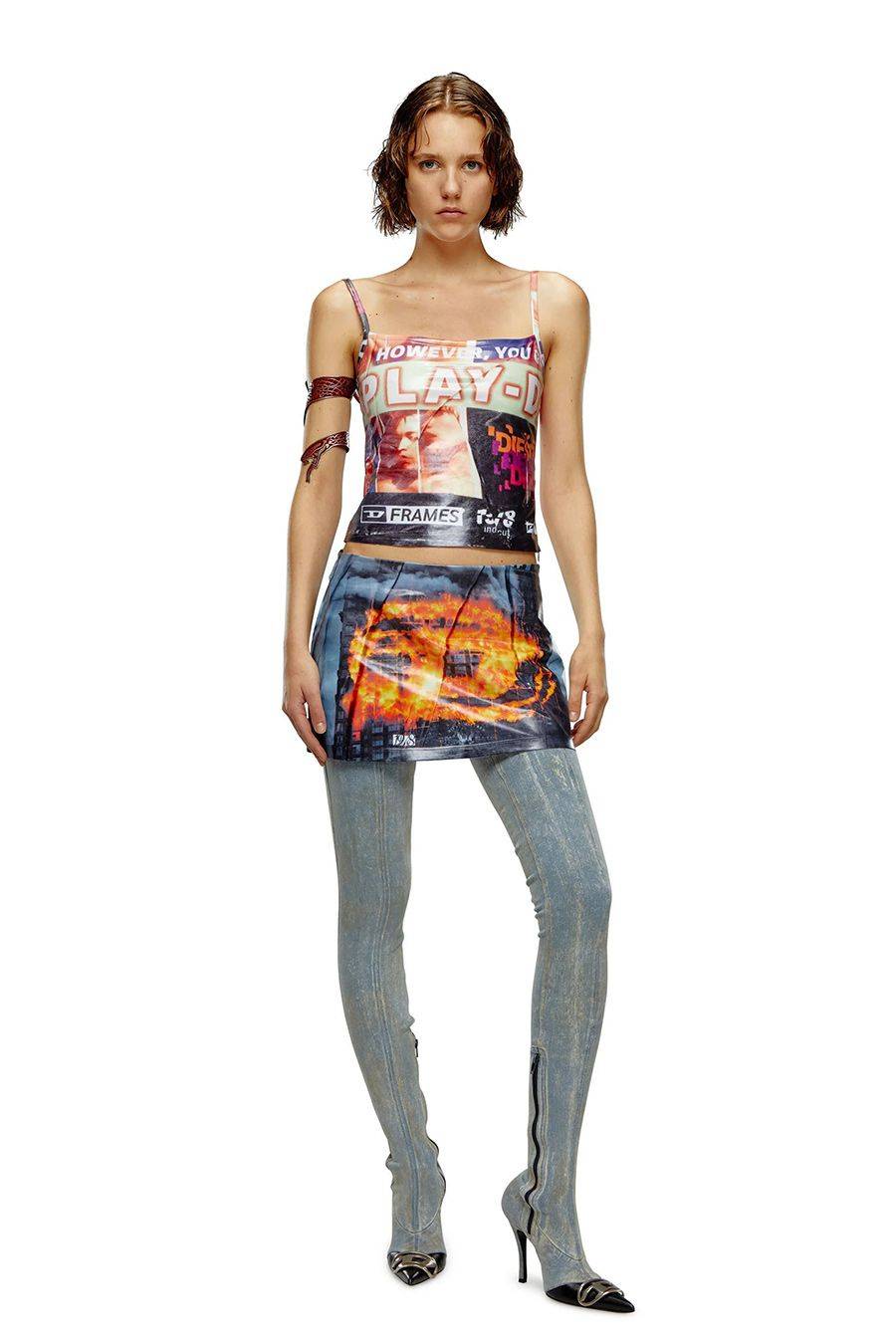 DIESEL  Gonna Piegata Multicolore Diesel - Abbigliamento in Poliestere da Donna In Vendita