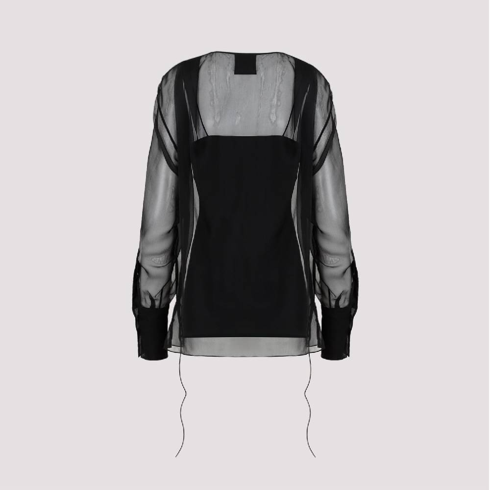 GIVENCHY  Camicia Nera in Seta Drappeggiata Givenchy con Lacci Laterali Offerte
