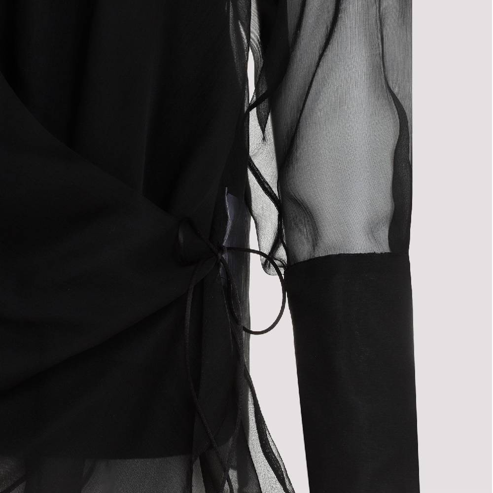 GIVENCHY  Camicia Nera in Seta Drappeggiata Givenchy con Lacci Laterali Offerte
