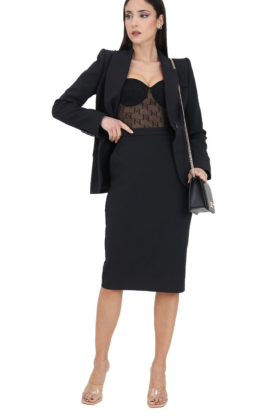 ELISABETTA FRANCHI  Gonna Nera in Poliestere Elisabetta Franchi da Donna Saldi Di Fabbrica