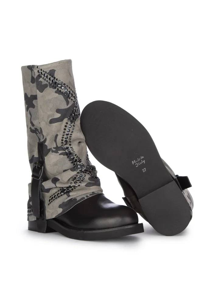 JUICE | STIVALI CAMO MILITARE GRIGIO NERO Saldi Di Fabbrica