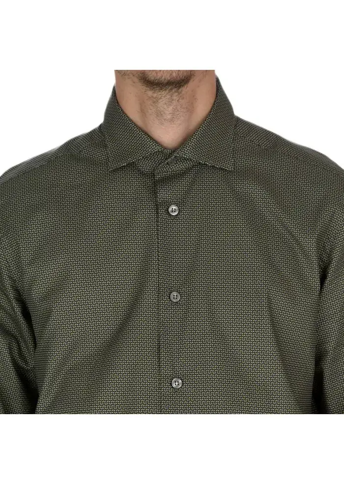 MASTRICAMICIAI | CAMICIA LUCA COTONE MICRO PATTERN VERDE Fino Al -60%