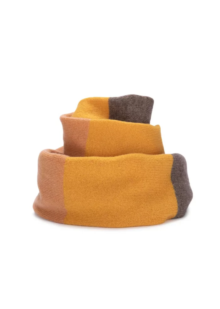 RIVIERA CASHMERE | SCIARPA RIGHE LARGHE GIALLO MARRONE Vendita Calda