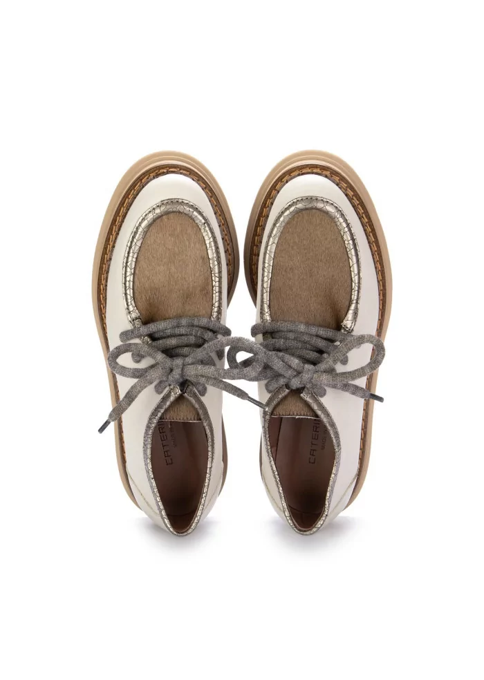 CATERINA C | SCARPE ALLACCIATE PELLE CAVALLINO AVORIO MARRONE Sconto